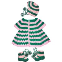  Handmade Woolen Baby Sweaters Full Set  BabyPink & Green